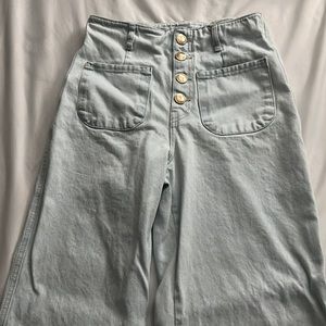 Zara Women’s HIGH RISE WIDE LEG CROPPED BUTTONED JEANS